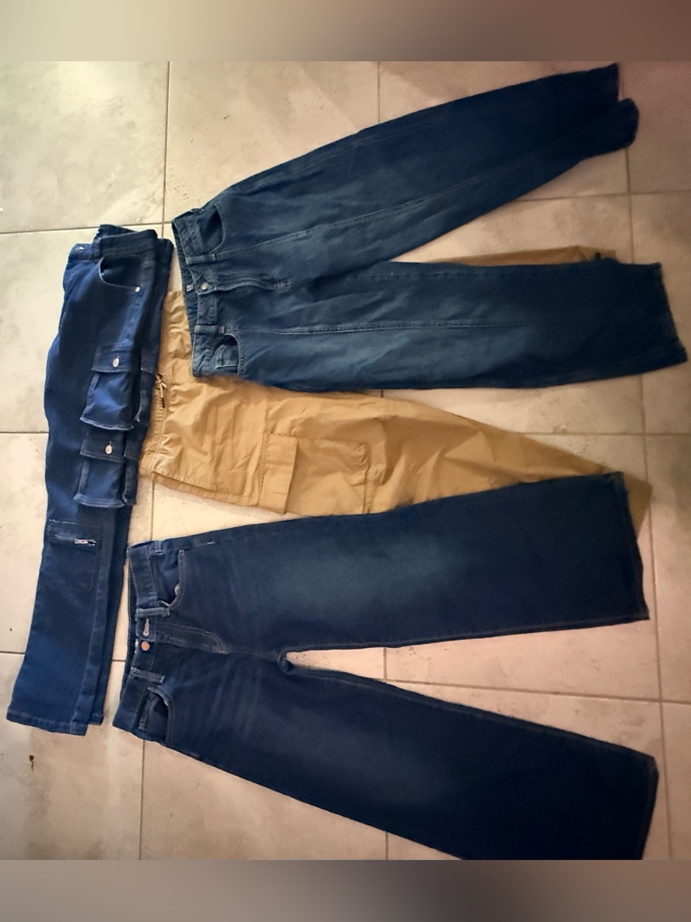 GAP Old Navy Kids Barrel, Straight, Wide-Leg Jeans in Dark Blue and Khaki Bundle